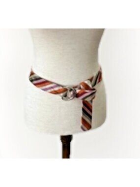 J Crew Women’s Double D Ring Silk Belt Striped 42 In Adjustable S / M Preppy